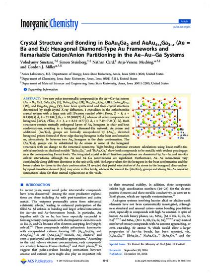 Crystal Structure And Bonding In Baau5ga2 And Aeau4 Xga3 X Ae Ba And Eu Hexagonal Diamond Type Au Frameworks And Remarkable Cation Anion Partitioning In The Ae Au Ga Systems By Volodymyr Smetana