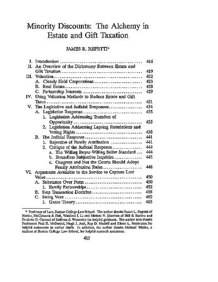 Minority Discounts The Alchemy In Estate And Gift Taxation - 