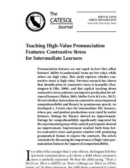 Teaching High-Value Pronunciation Features: Contrastive Stress for  Intermediate Learners