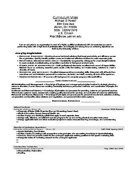 Curriculum Vitae Docx By Michael Powell