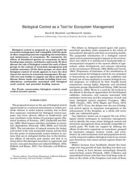 "Biological Control as a Tool for Ecosystem Management" by ...