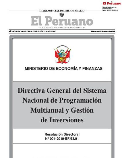 "Resolución Directoral Nº 001-2019-EF/63.01 Que Aprueba La Directiva ...